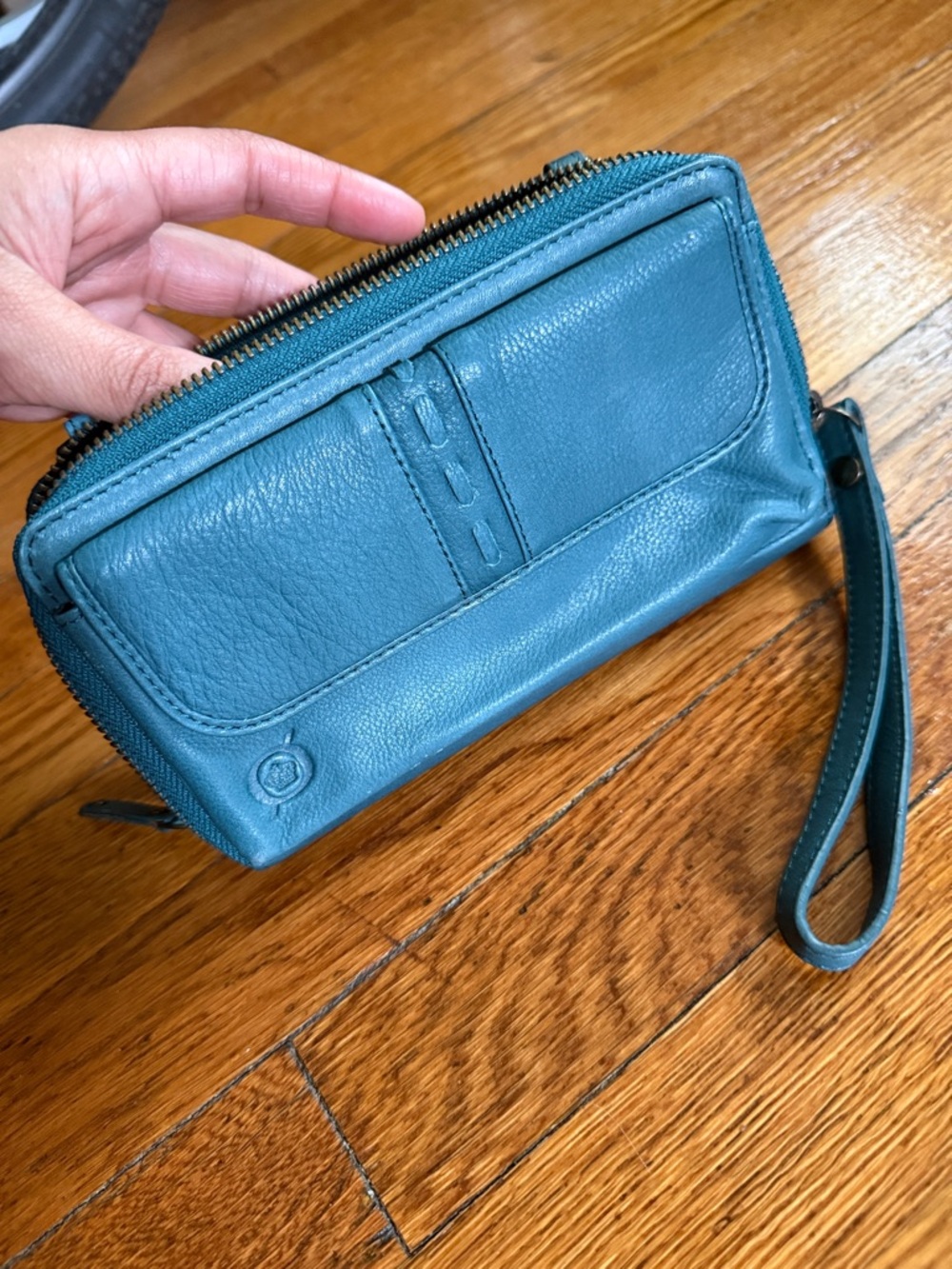 Born aqua, turquoise emerald teal Leather wristlet, wallet, belt bag, mini purse